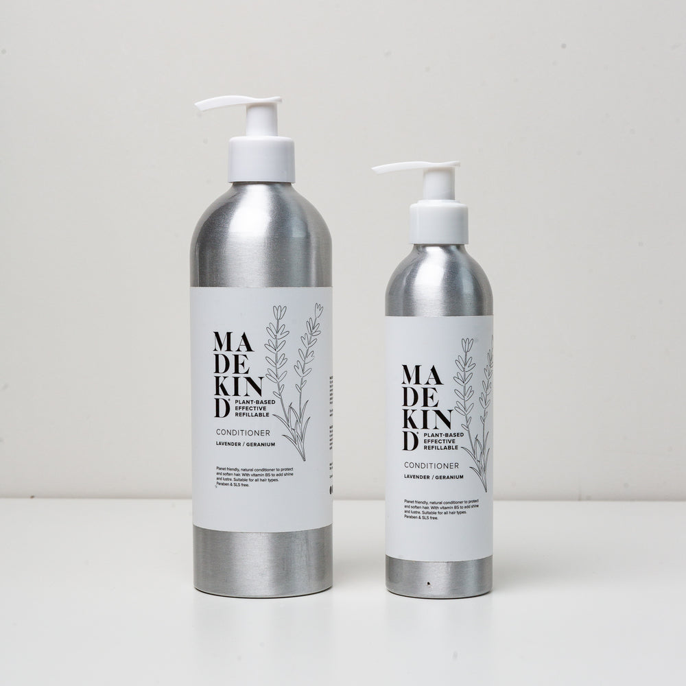 Photo of MadeKind Conditioner Lavender & Geranium in 2 aluminium bottles, 250ml and 500ml