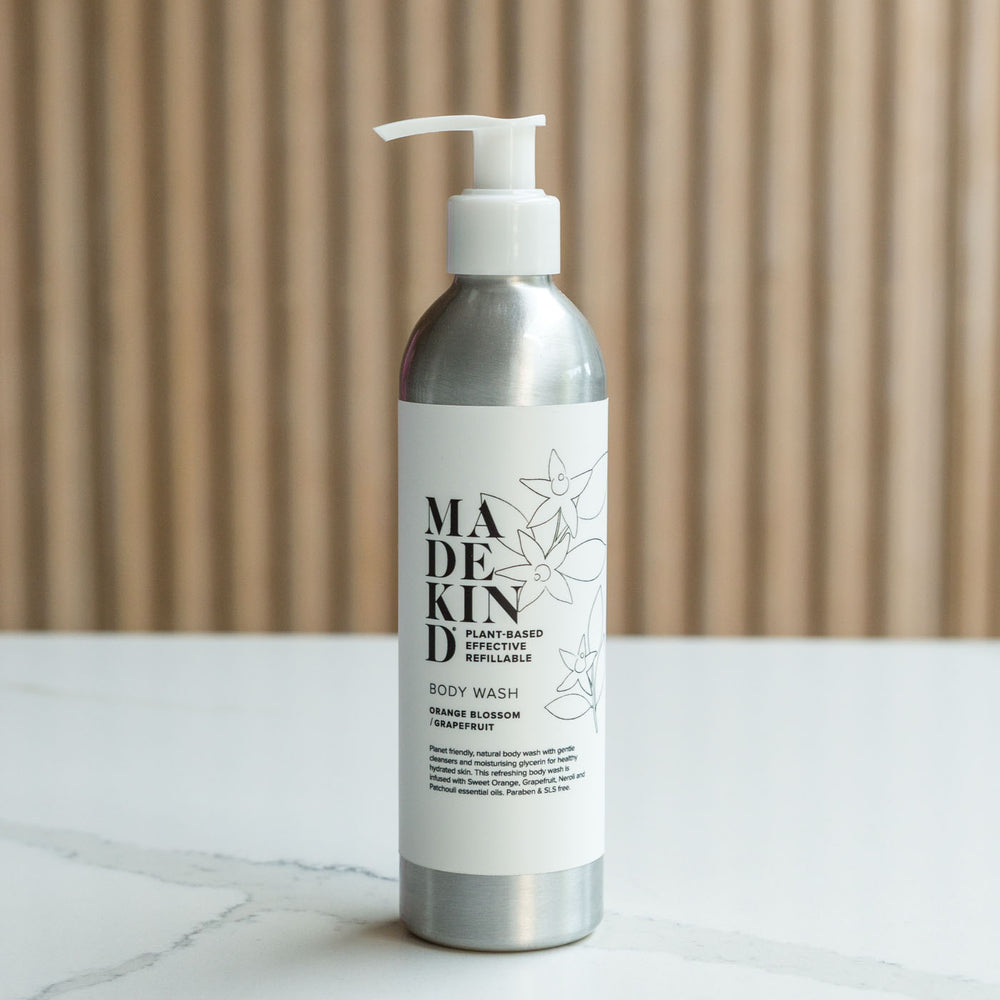Photo of Madekind natural body wash. Gentl shower gel infused with essential oils.