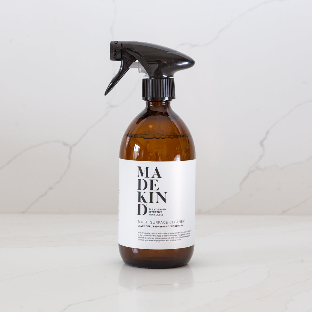 Photo of MadeKind Multi Surface Cleaner in amber glass bottle