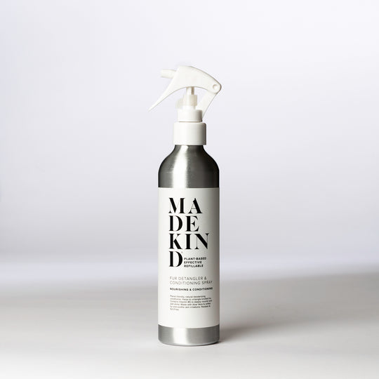 MadeKind Fur Detangler in an aluminium bottle.