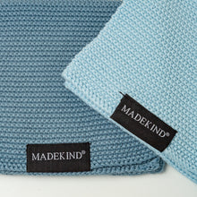 Load image into Gallery viewer, Photo of two blue madekind organic cotton dishcloths 
