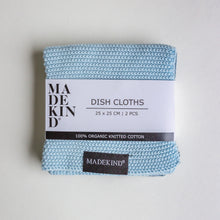 Load image into Gallery viewer, photo of MadeKind set of 2 knitted dish cloths in blue
