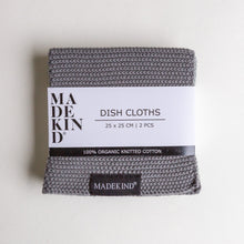 Load image into Gallery viewer, photo of MadeKind set of 2 knitted dish cloths in grey
