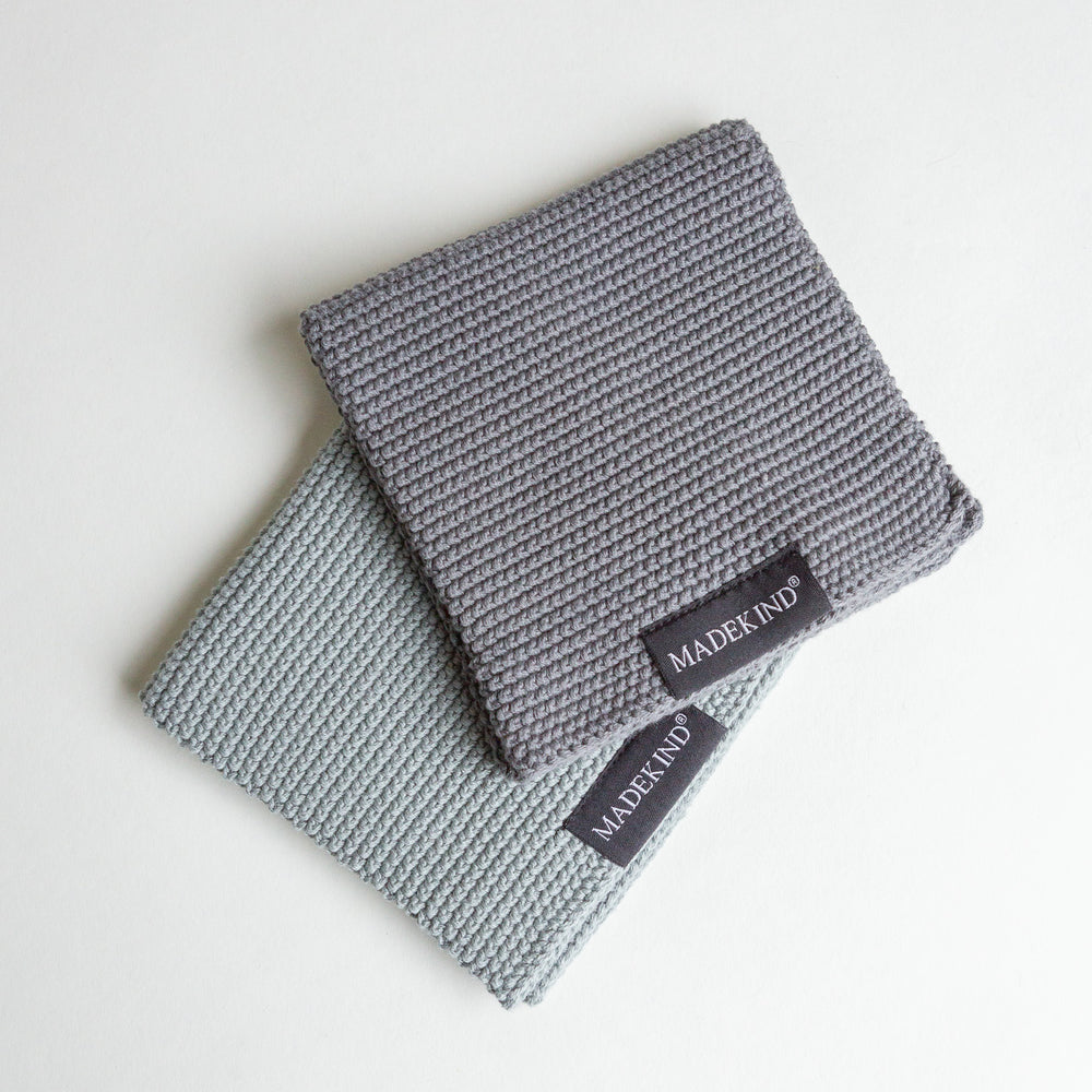 photo of MadeKind set of 2 knitted dish cloths in grey