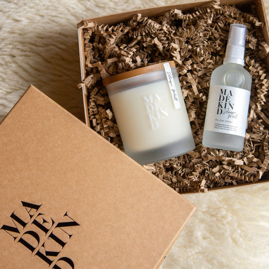 Photo of aan aromatherapy sleep candle and pillow mist in a gift box