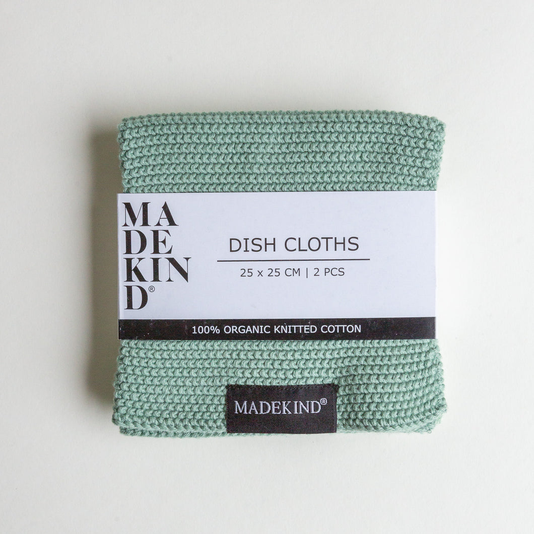 Photo of a set of 2 organic cotton knitted dishcloths by madeKind