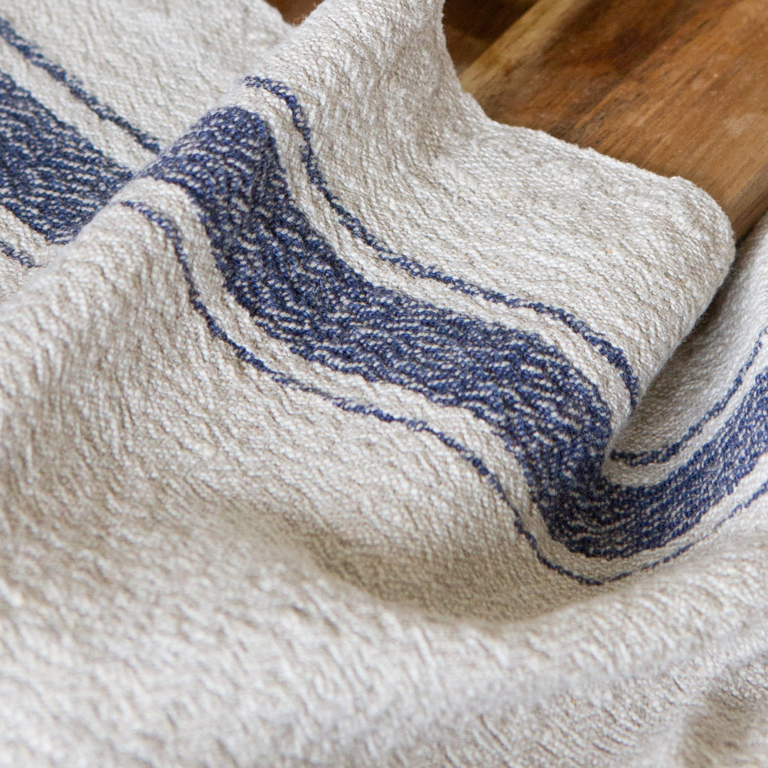 Woven Linen Blue Border Stripe Tea Towel