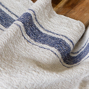 Woven Linen Blue Border Stripe Tea Towel