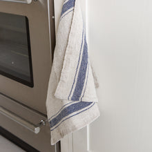 Load image into Gallery viewer, Woven Linen Blue Border Stripe Tea Towel
