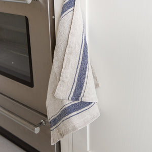 Woven Linen Blue Border Stripe Tea Towel