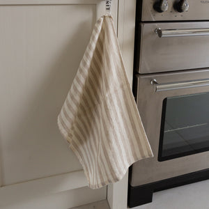 Woven Linen Natural and White Striped Tea Towel