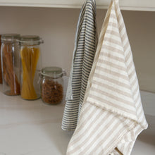 Load image into Gallery viewer, Woven Linen Natural and White Striped Tea Towel
