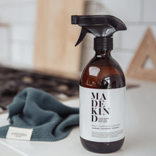 Load image into Gallery viewer, MadeKind Natural, eco friendly multi surface cleaner in 500ml amber glass bottle
