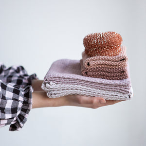 Woven Stitch Detail Tea Towel, Wood Rose - Set of 2