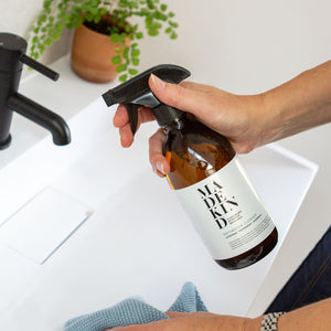 MadeKind Natural, eco friendly bathroom cleaner in 500ml amber glass bottle